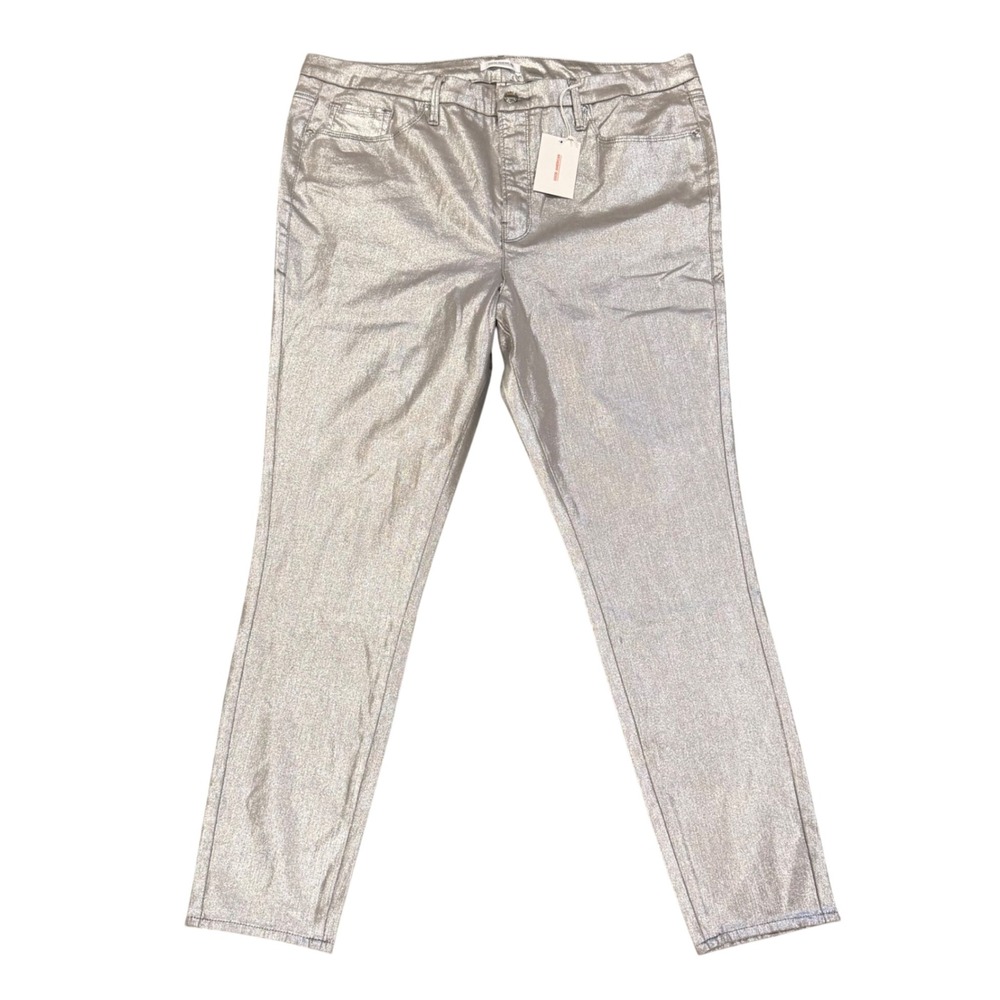 Good American Good Waist Silver Metallic Coated Skinny Jeans Womens 18 GW18ST